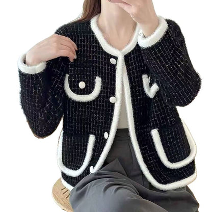 Damen Bouclé-Cardigan Weich Taschen Beige