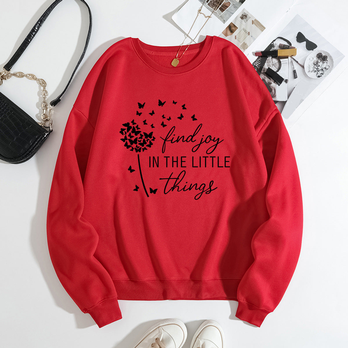 Damen Sweatshirt Floraler Aufdruck Baumwolle Weiß