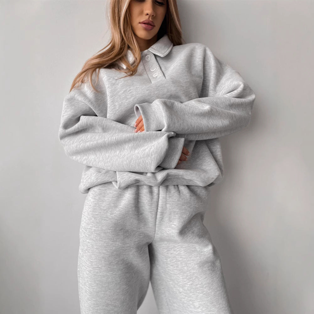 Damen Sportliches Lounge-Set Polokragen Weites Design Norvielle