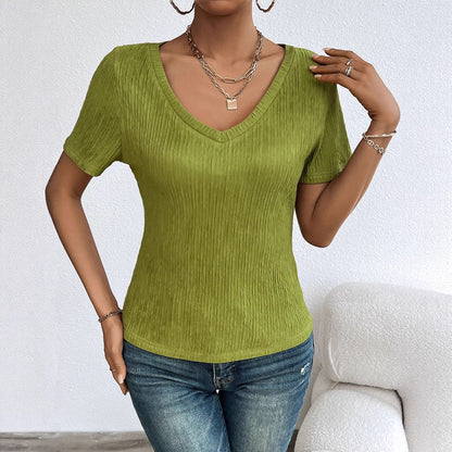 Damen Kurzarmshirt V-Ausschnitt Rippstruktur Norvielle