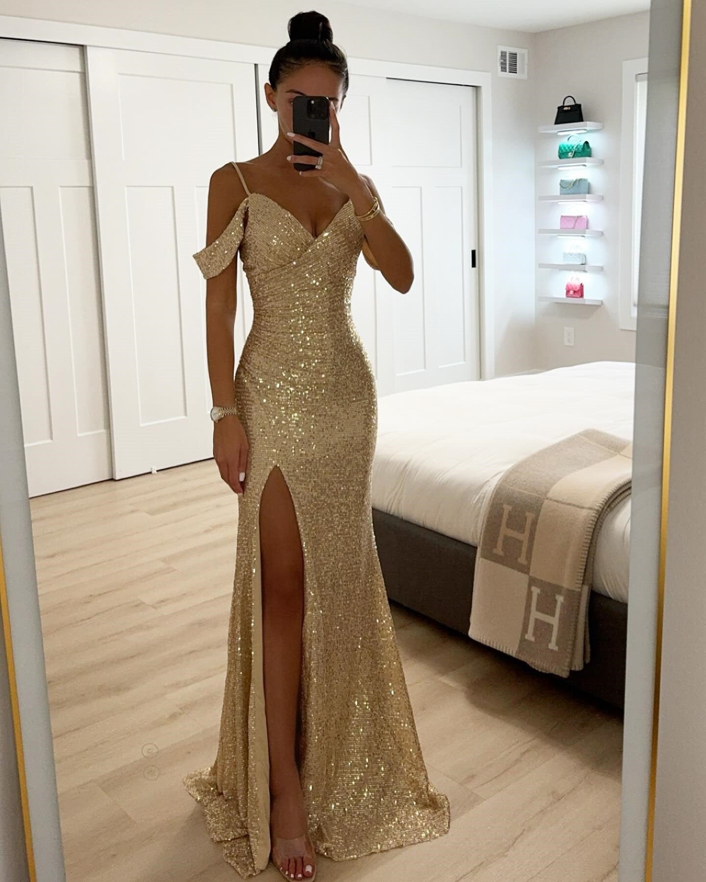 Damen Abendkleid Glitzer Schwarz - Eveloria