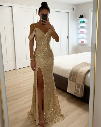 Damen Abendkleid Glitzer Schwarz - Eveloria