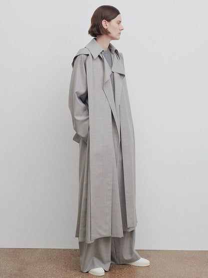 Damen Oversize Trenchcoat Lang Breiter Kragen Norvielle