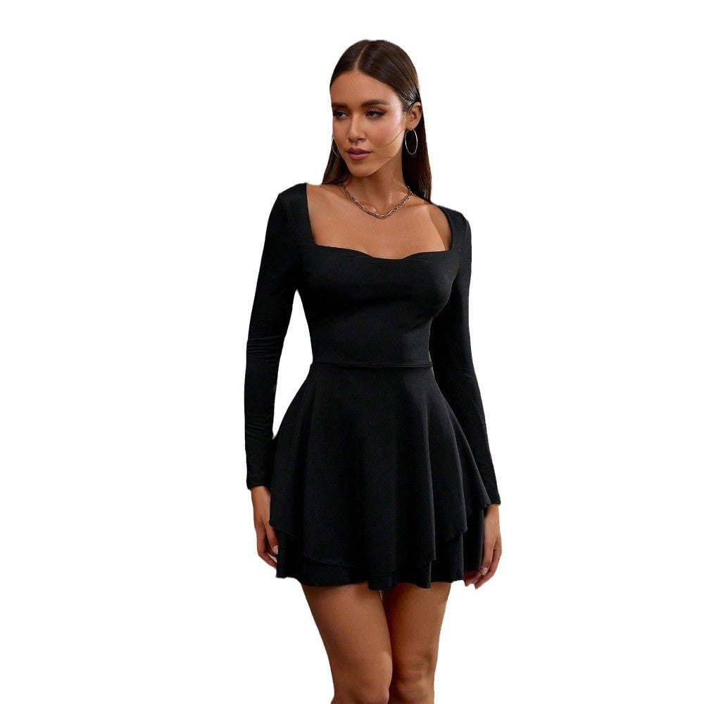 Damen Skaterkleid Quadratischer Ausschnitt Lange Ärmel Norvielle