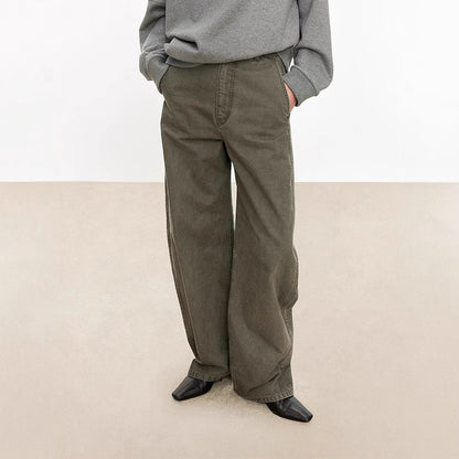 Damenweite Denim-Hose Hochbund Komfortschnitt Blau - Norvielle