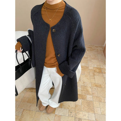 Damen Oversized-Mantel Asymmetrischer Kragen Seitenschlitzen Norvielle