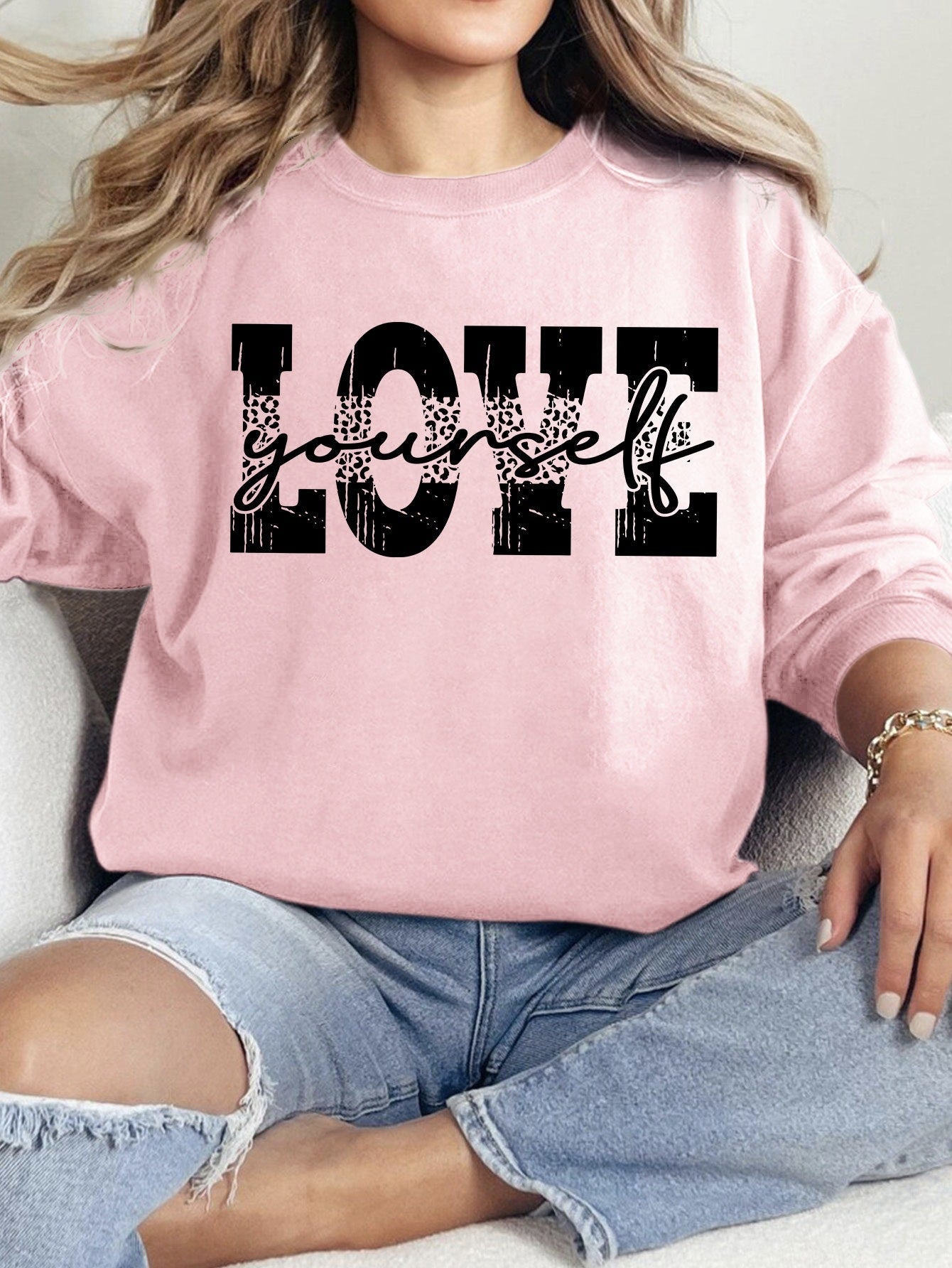 Damen Sweatshirt Lässig Mit Love Schriftzug