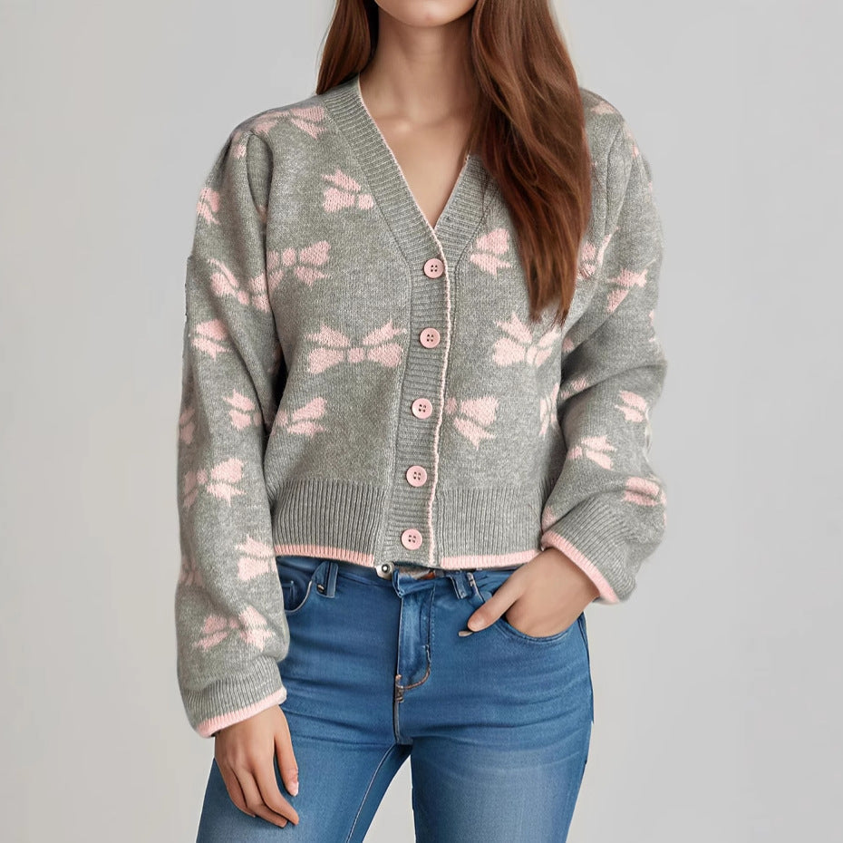 Damen Strickjacke Kuschelig Dekoratives Motiv Knopfleiste Norvielle