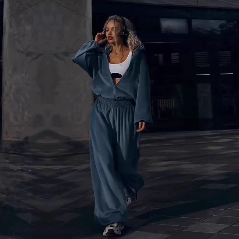 Damen Fleece-Anzug Sportlich Weite Passform Kapuze