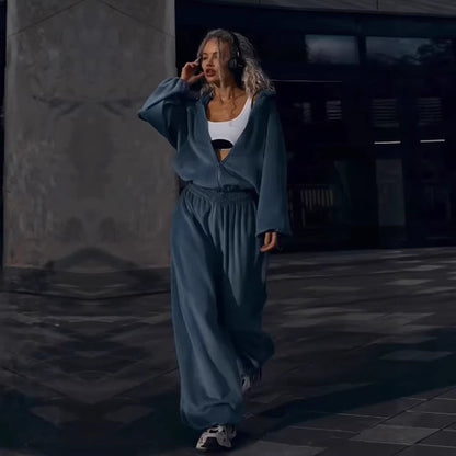 Damen Fleece-Anzug Sportlich Weite Passform Kapuze