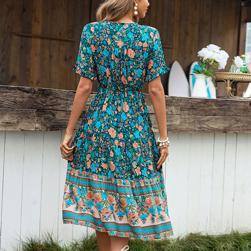 Damen Midikleid Floralmuster Tailliert Norvielle