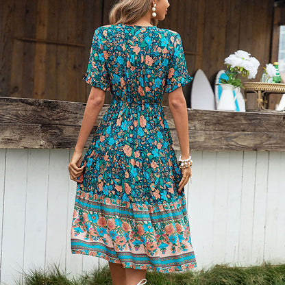 Damen Midikleid Floralmuster Tailliert Norvielle