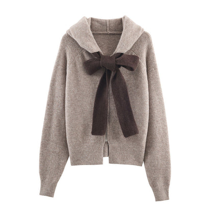 Damen Strickpullover Mit Kapuze Dekoratives Bindeband Norvielle