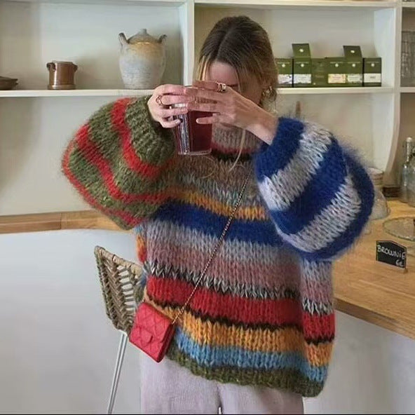 Damen Strickpullover Bunt Streifenmuster