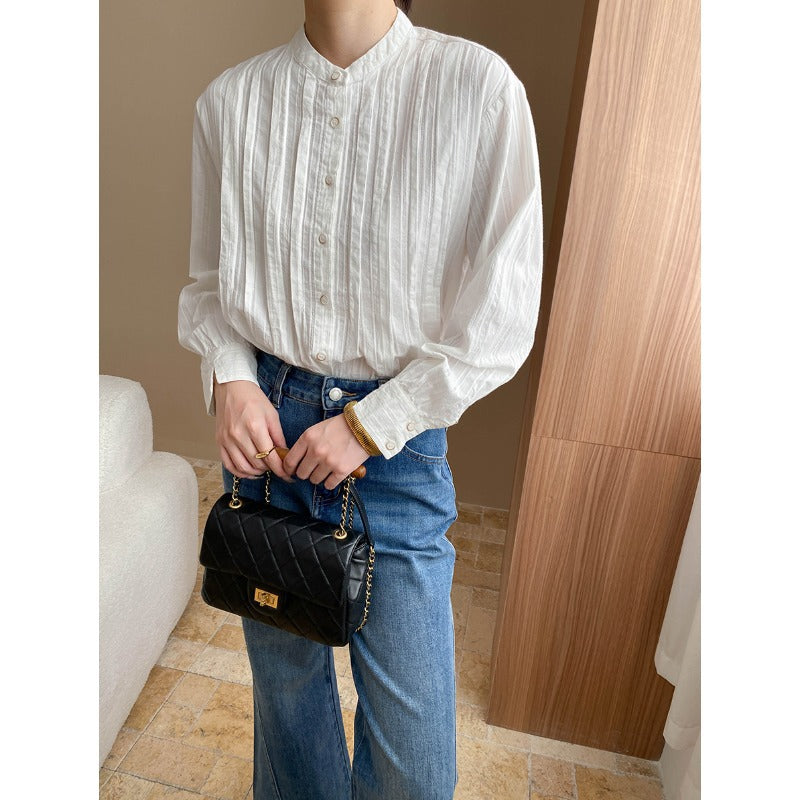 Damen Bluse Strukturiert Stehkragen Elegantes Design Norvielle
