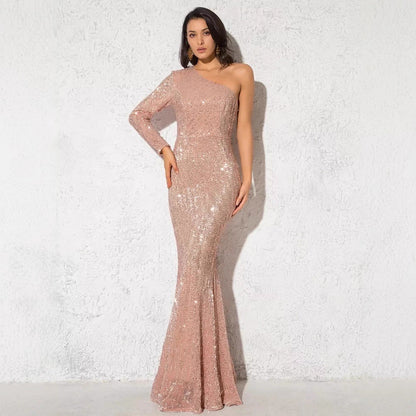 Damen Abendkleid Glitzernd Asymmetrisch Schwarz - Norvielle