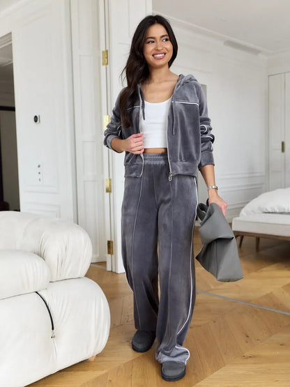 Damen Sportlicher Velour-Anzug mit Kapuze Elastisch
