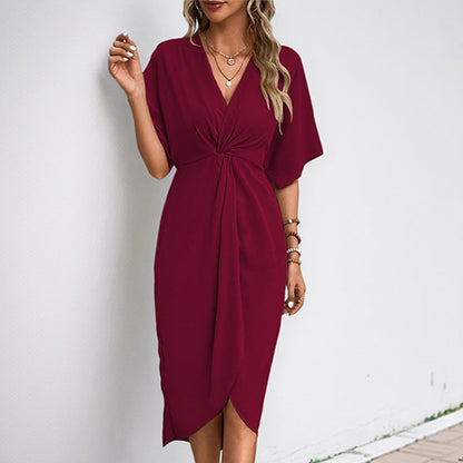 Damen Wickelkleid Midi Blütenraffung Norvielle