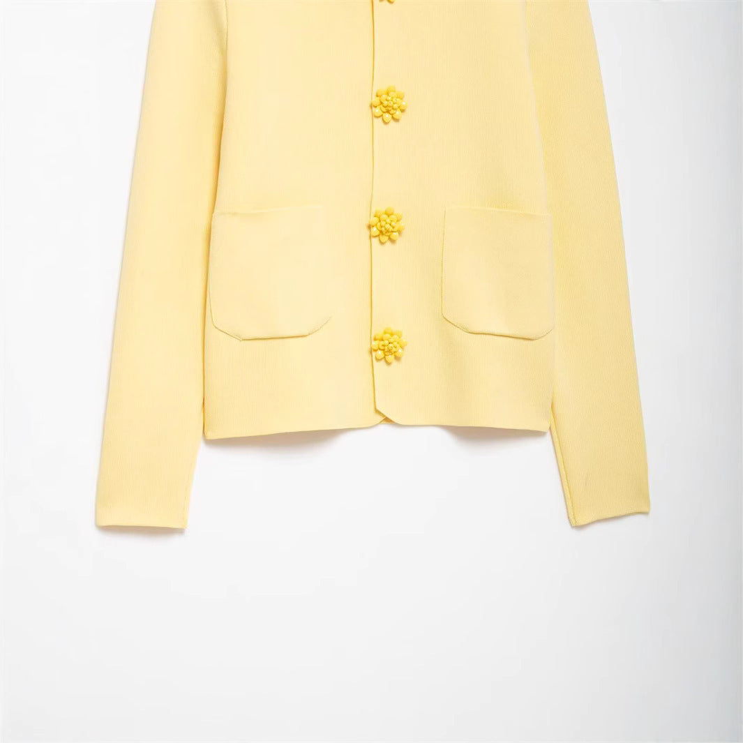 Damen Strickjacke Dekorative Blütenknöpfe Norvielle