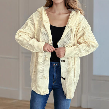 Damen Grobstrick Cardigan mit Zopfmuster