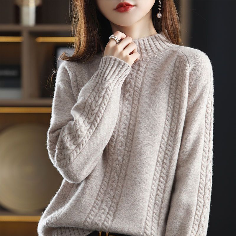 Damen Strickpullover Kuschelig Hochkragen Zopfmuster Norvielle