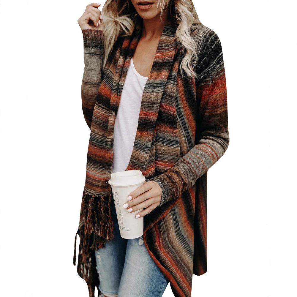 Damen Überwurf Kuschel-Fleece mit Fransen Einzigartiges Design Beige
