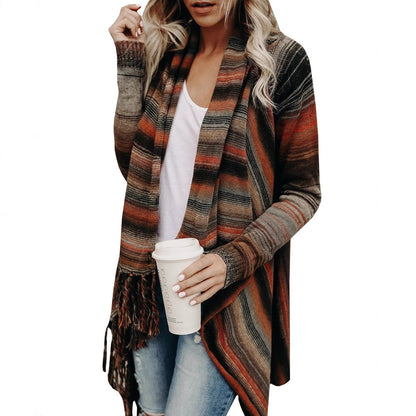 Damen Überwurf Kuschel-Fleece mit Fransen Einzigartiges Design Beige
