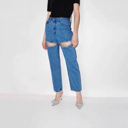 Damen Destroyed Jeans Glänzende Applikationen Norvielle