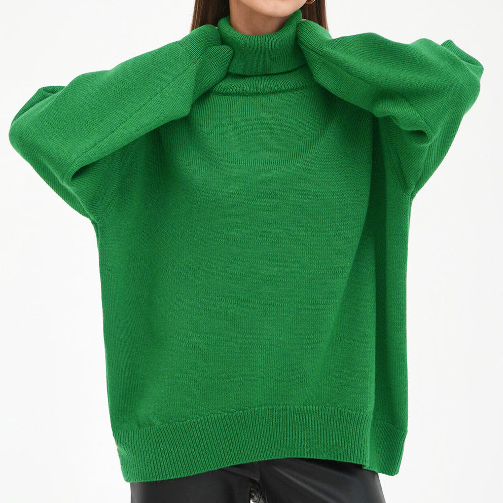Damen Oversized Rollkragenpullover Gestrickt Beige