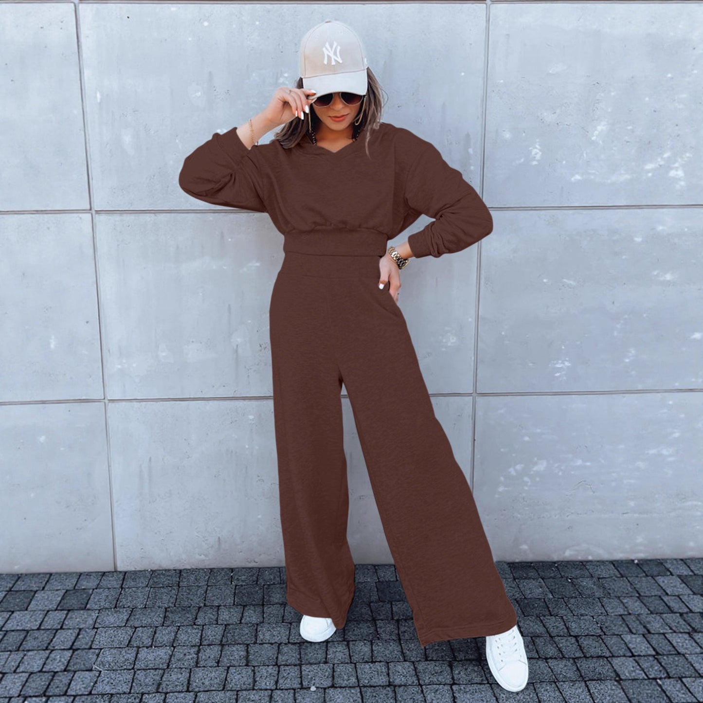 Damen Jumpsuit Weites Bein Kapuze Norvielle
