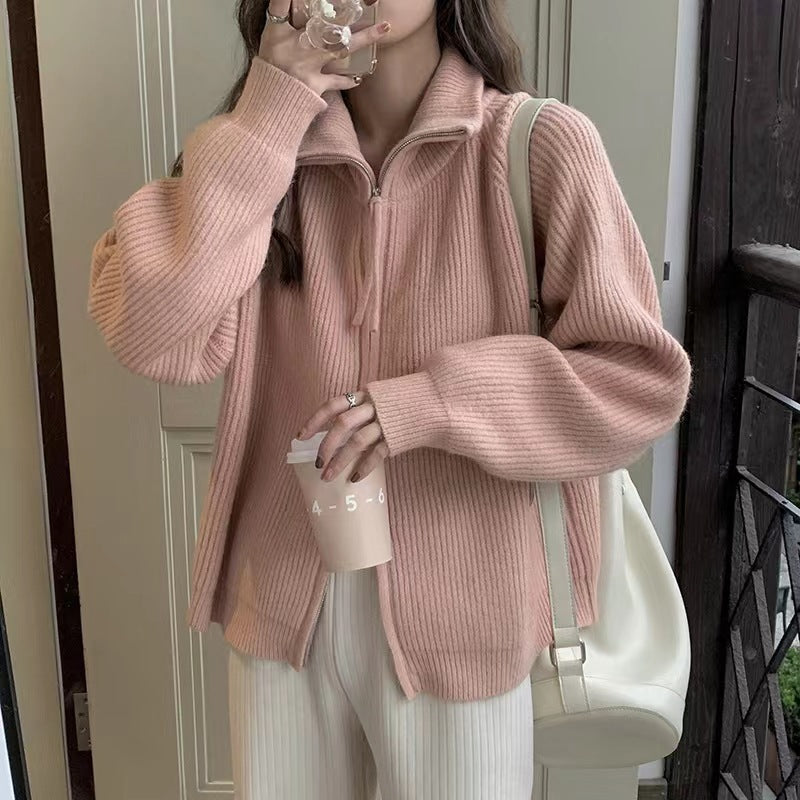Damen Strickpullover Halbhohem Kragen Reißverschluss Norvielle