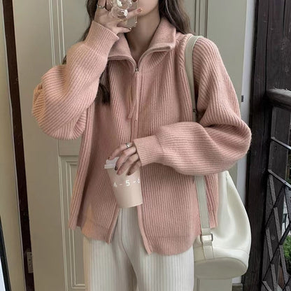 Damen Strickpullover Halbhohem Kragen Reißverschluss Norvielle