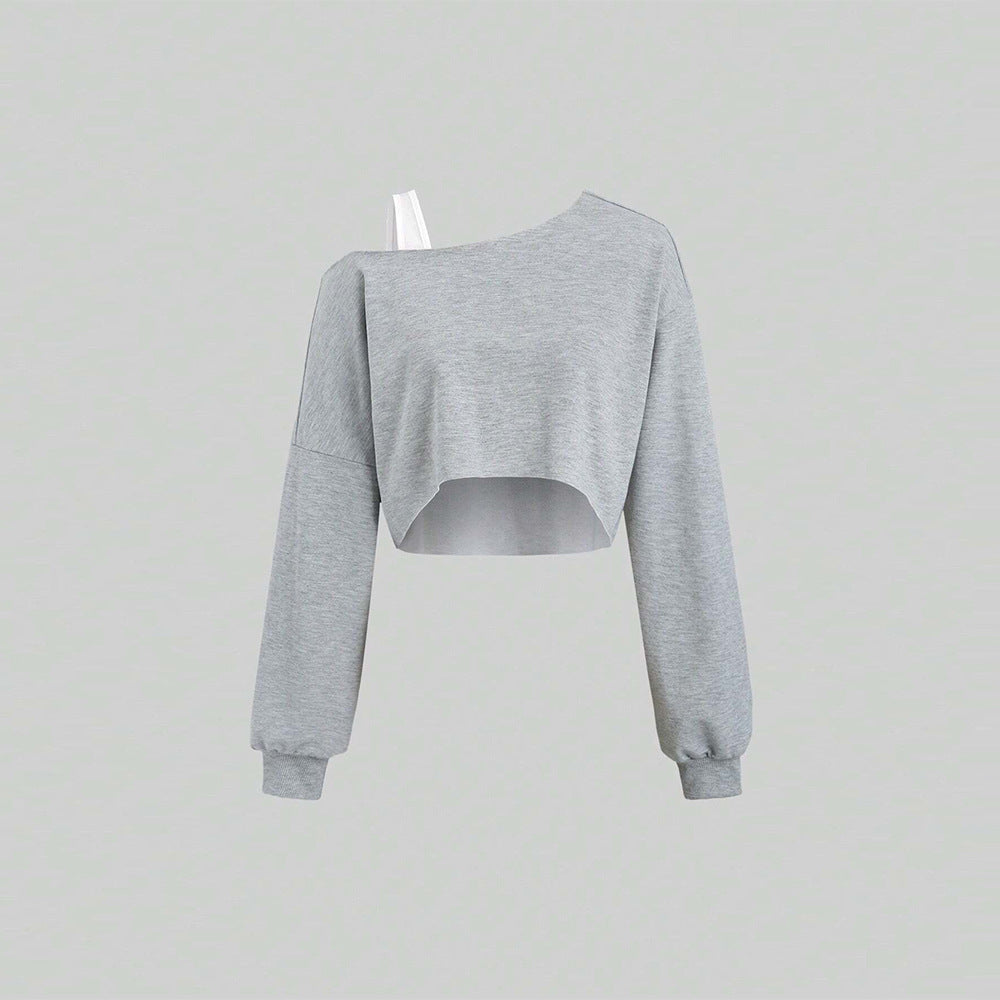 Damen Cropped Sweatshirt Asymmetrisch Voluminöse Ärmel Norvielle - Norvielle
