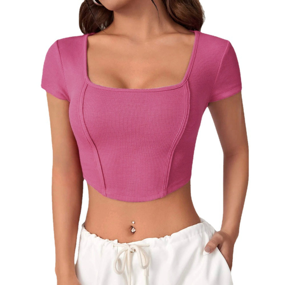 Damen Cropped Quadratischer Ausschnitt Rippstruktur Norvielle