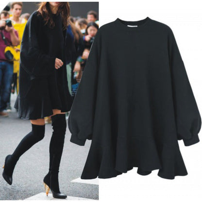 Damen Oversized Sweatshirtkleid Voluminöser Rüschensaum Norvielle