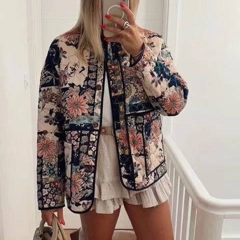 Damen Steppjacke Floralmuster Praktische Taschen Norvielle