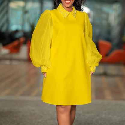 Damenkleid mit Tüllärmeln und verziertem Kragen - Norvielle