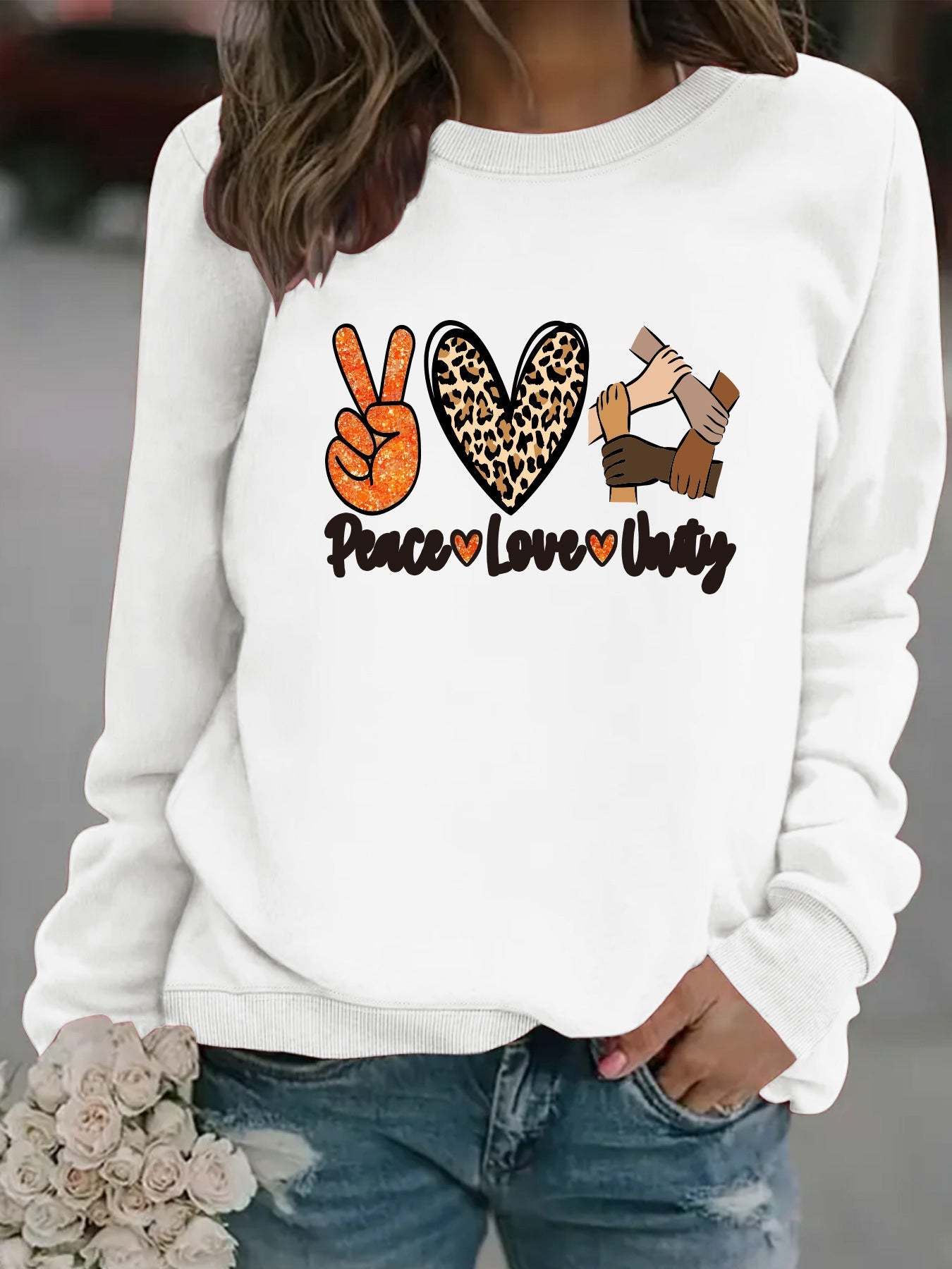Damen Sweatshirt Peace Love Unity Motiv Norvielle