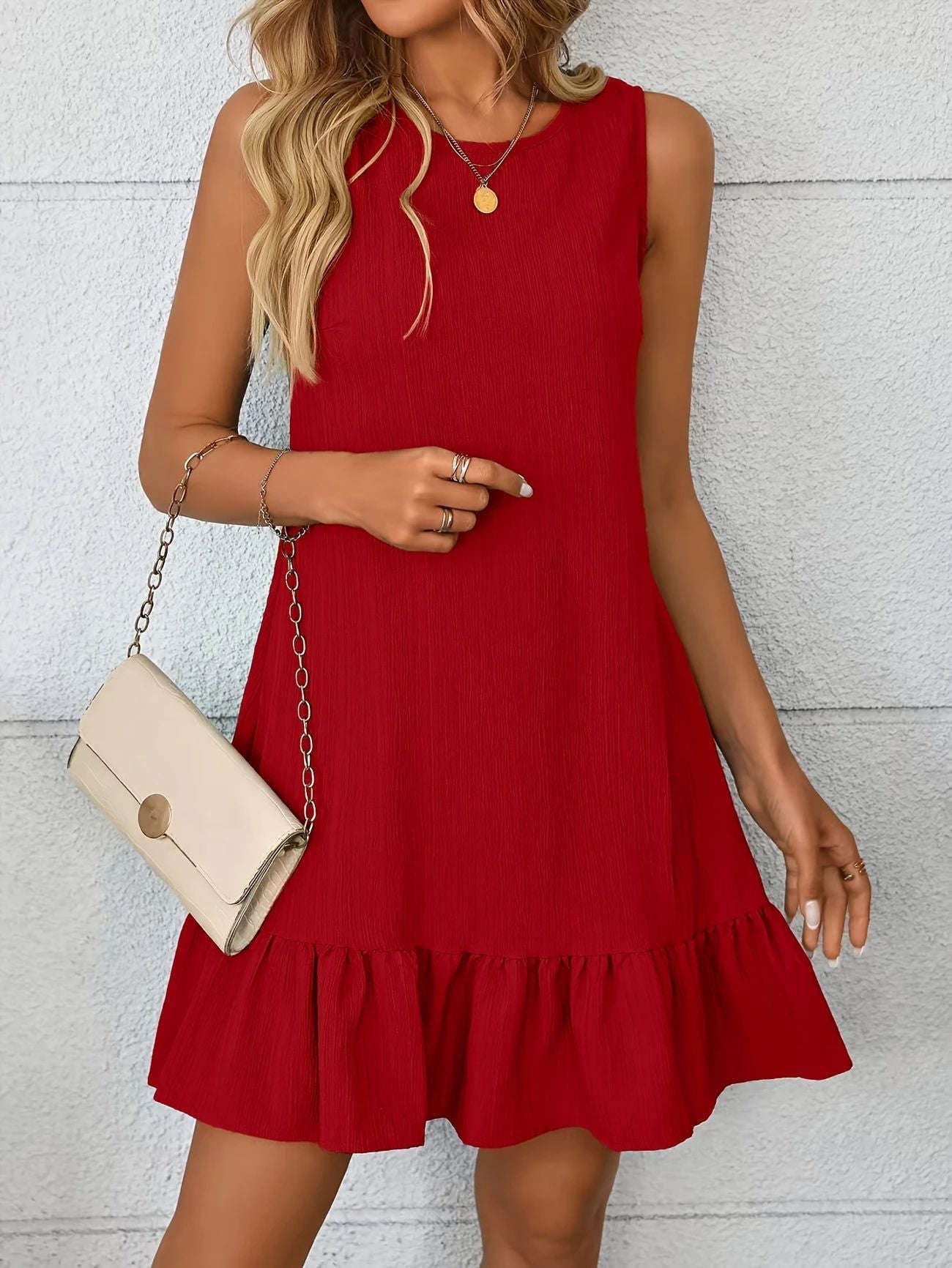 Damen Sommerkleid Leichtes Rüschendesign Pastell Rosa
