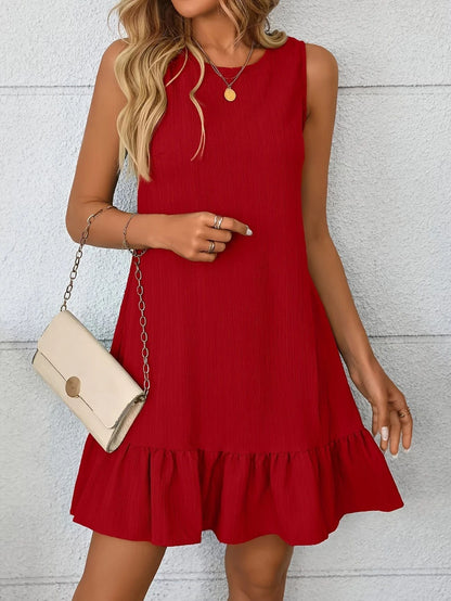 Damen Sommerkleid Leichtes Rüschendesign Pastell Rosa
