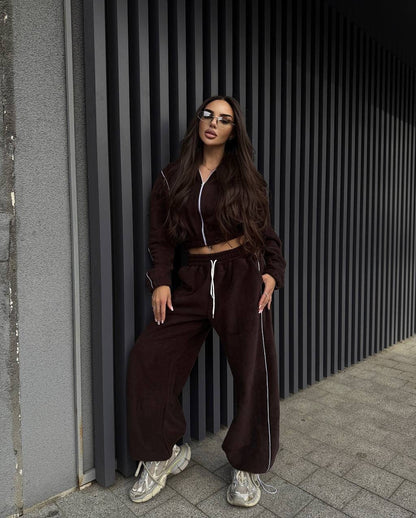 Damen Fleece-Jogginganzug Elastischer Bund Hochkragen