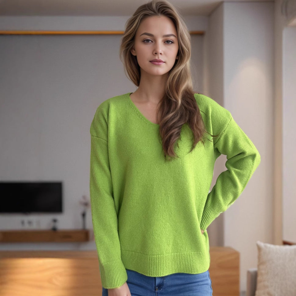 Damen Pullover V-Ausschnitt Weiches Strickstoff Norvielle