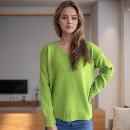 Damen Pullover V-Ausschnitt Weiches Strickstoff Norvielle