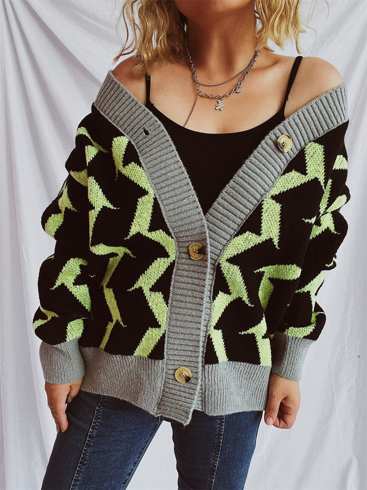Damen Strickjacke Geometrisches Muster Norvielle