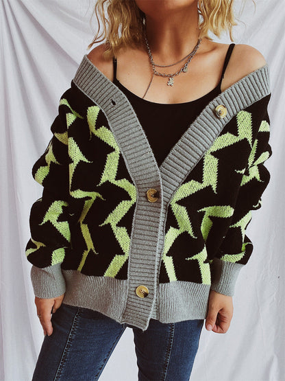 Damen Strickjacke Geometrisches Muster Norvielle