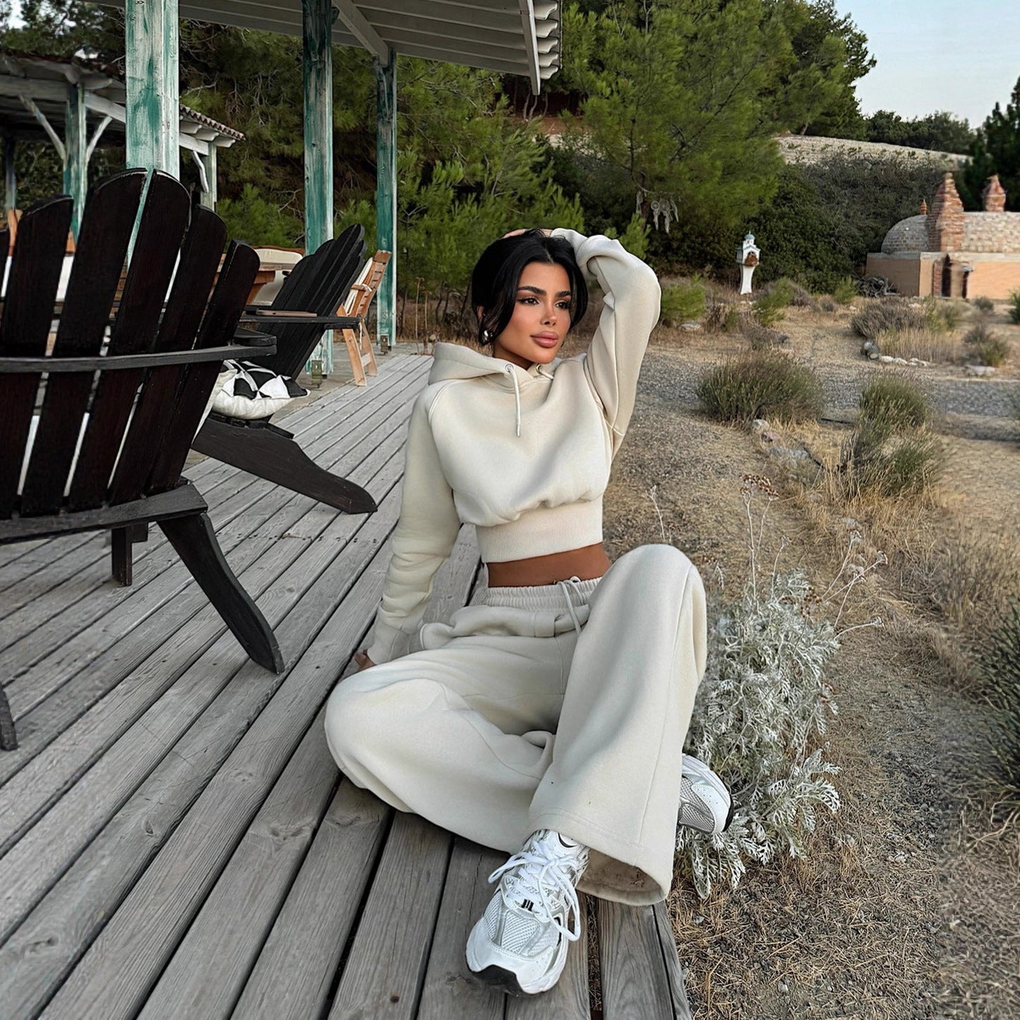 Damen Hoodie Jogginghose Set Baumwolle Lässig