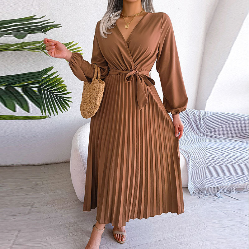 Damen Wickelkleid Faltenrock Langer Arm Norvielle - Norvielle