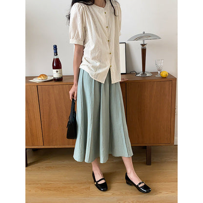Damen Bluse Puffärmel Knöpfe Norvielle
