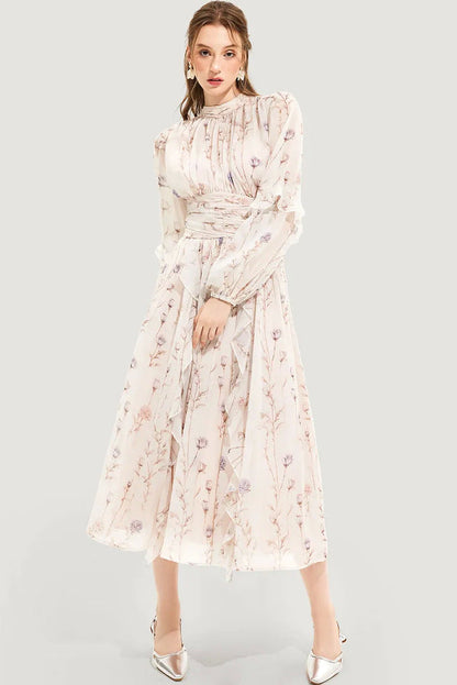 Damen Maxikleid mit Rüschen und Halsbündchen Floral