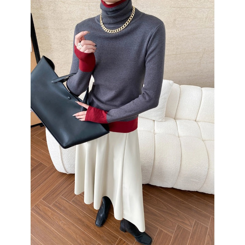 Damen Rollkragenpullover Kontrastärmel Norvielle - Norvielle